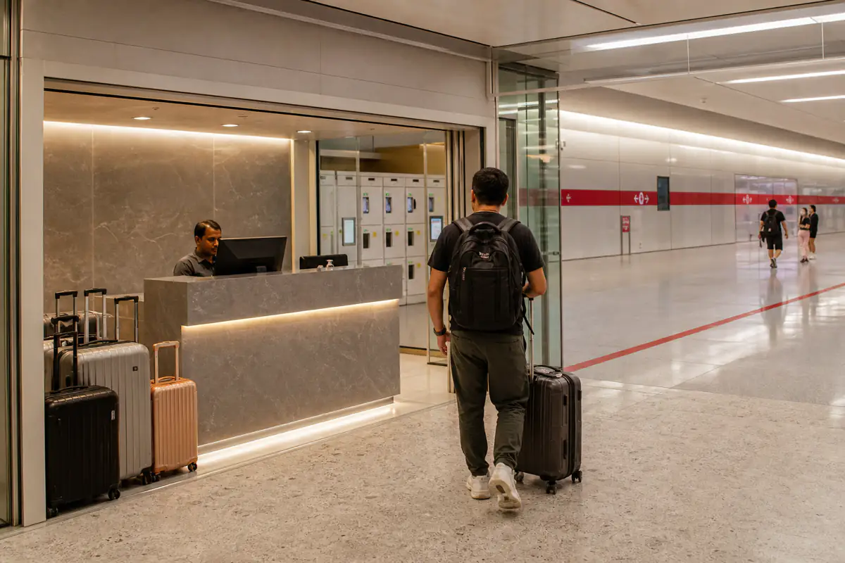 Travel Hub luggage storage counter at Doha Airport Metro Station Red Line